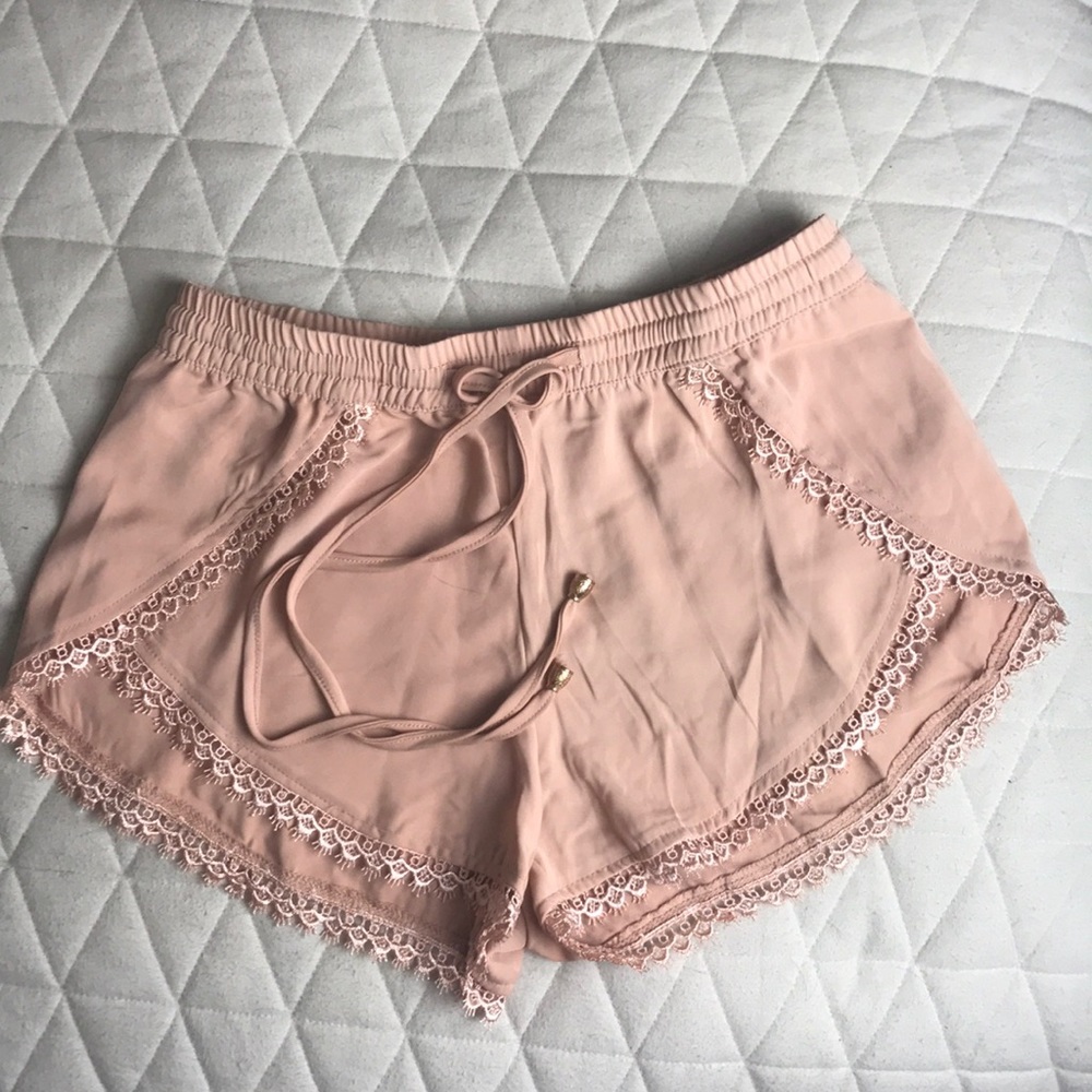 Blush light pink shorts with lace trim
